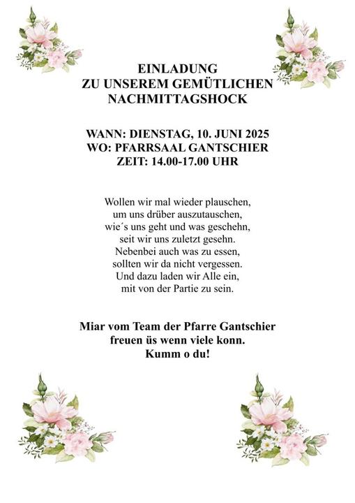 Gemütlicher Nachmittagshock im Pfarrsaal Gantschier