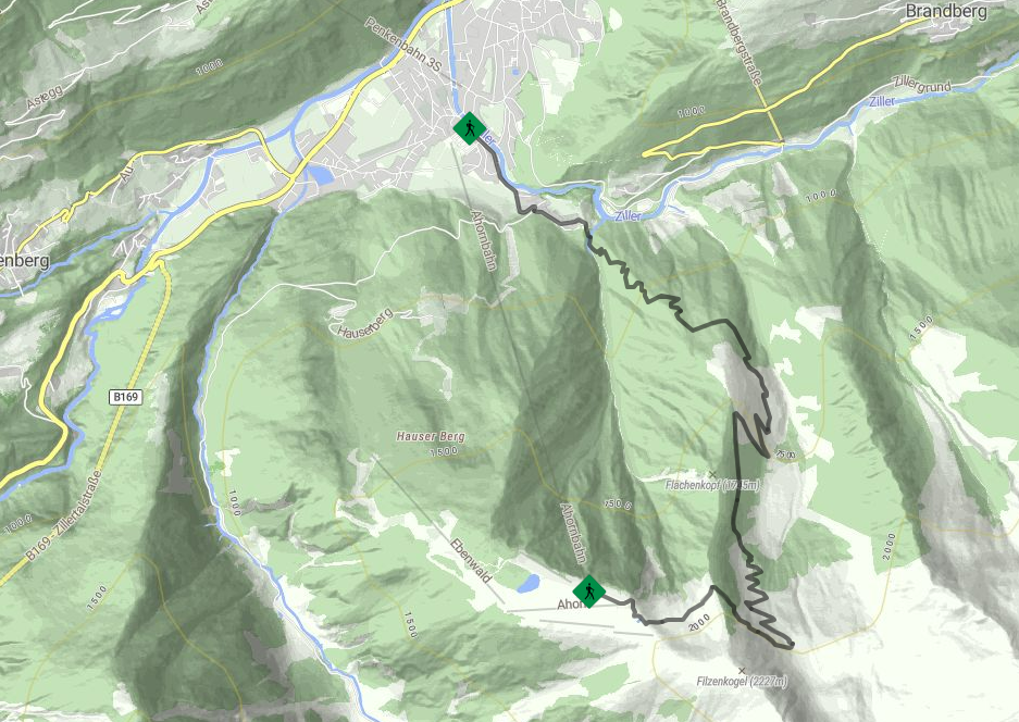 Bergwanderung Mayrhofen Ahornbahn Talstation - Ahornbahn Bergstation.PNG