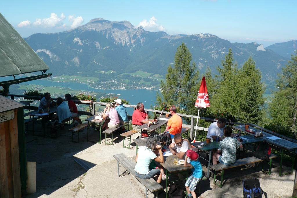 Gastgarten mit Ausblick auf den Wolfgangsee