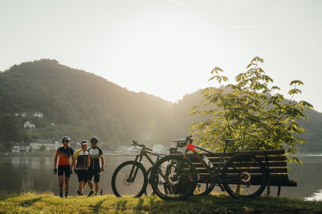 Mountainbiker an der Donau in Obermühl