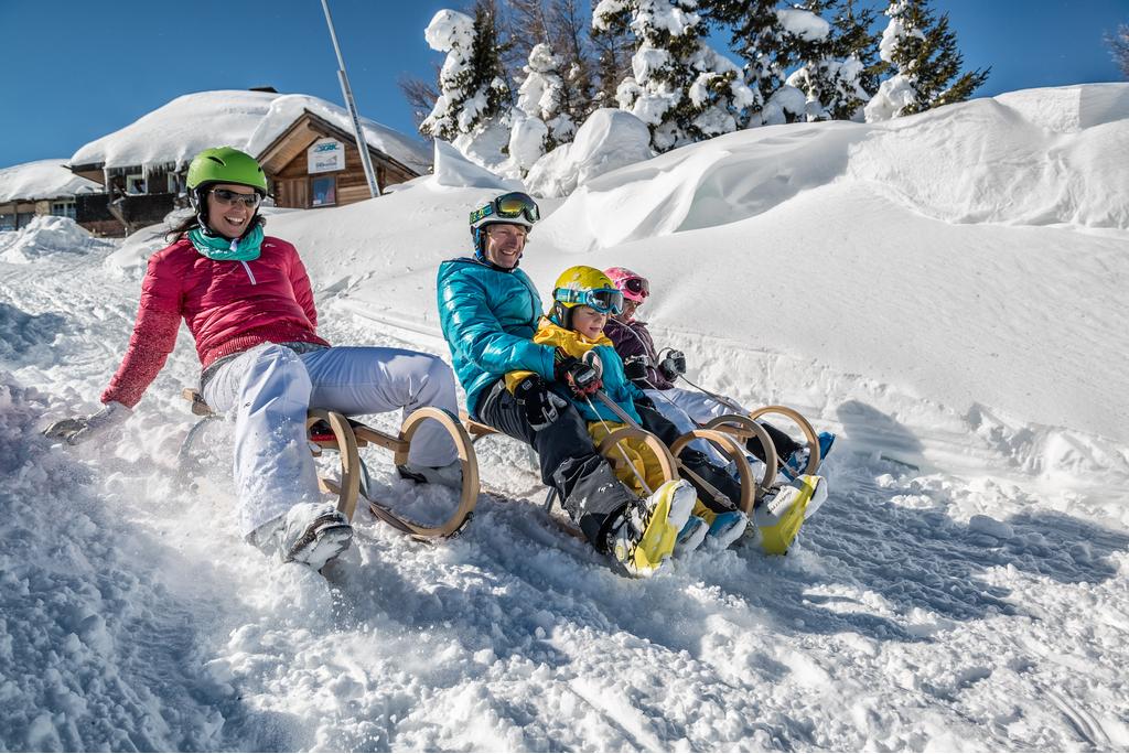 Rodeln bei der Gamskogelhütte, Familie Schlittenfahrt